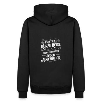 Das Leben ist eine kurze Reise - nutze die Zeit - Männer Premium Bio Hoodie - Schwarz - Hinten - Nico (187cm)