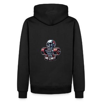 No Limit Workout Bodybuilding Skull mit Hantel - Männer Premium Bio Hoodie - Schwarz - Hinten - Nico (187cm)
