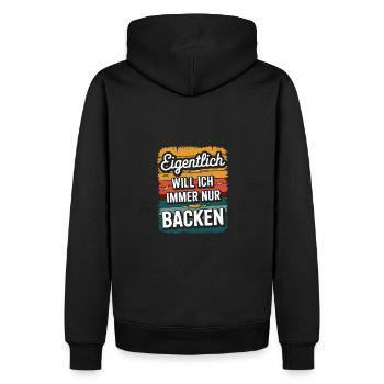 Eigentlich will ich immer nur backen - Männer Premium Bio Hoodie - Schwarz - Hinten - Nico (187cm)