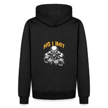 No Limit hartes Workout Skull mit Hantel - Männer Premium Bio Hoodie - Schwarz - Hinten - Nico (187cm)