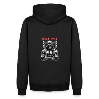 No Limit Workout Bodybuilding Skull with Dumbbell - Men’s Premium Organic Hoodie - black - Back - Nico (187cm)