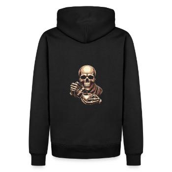 Skull mit Kaffeebecher Kaffee - Männer Premium Bio Hoodie - Schwarz - Hinten - Nico (187cm)