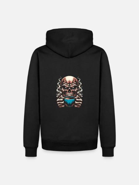Skull mit Kaffeebecher Kaffee - Männer Premium Bio Hoodie - Schwarz