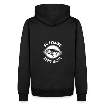 Go fishing, avoid people, rest by the water - Men’s Premium Organic Hoodie - black - Back - Nico (187cm)