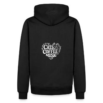 J’adore les chats, le café et la musique - Sweat à capuche Premium bio Homme - noir - Dos - Nico (187cm)