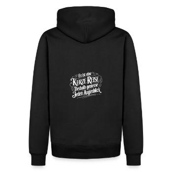 Das Leben ist eine kurze Reise - nutze die Zeit - Männer Premium Bio Hoodie - Schwarz - Hinten - Nico (187cm)