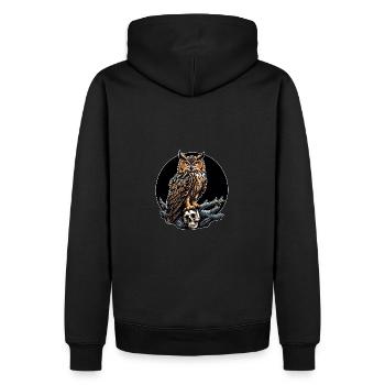 Eule sitzt auf Skulls - Männer Premium Bio Hoodie - Schwarz - Hinten - Nico (187cm)