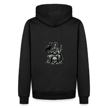 Wikinger mit Schwert und Rabe auf Schädel - Männer Premium Bio Hoodie - Schwarz - Hinten - Nico (187cm)