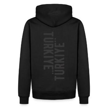 Türkiye Turquie lettrage langue turque disant - Sweat à capuche Premium bio Homme - noir - Dos - Nico (187cm)