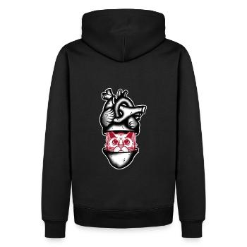 Herzkatze schwarz und rot - Männer Premium Bio Hoodie - Schwarz - Hinten - Nico (187cm)