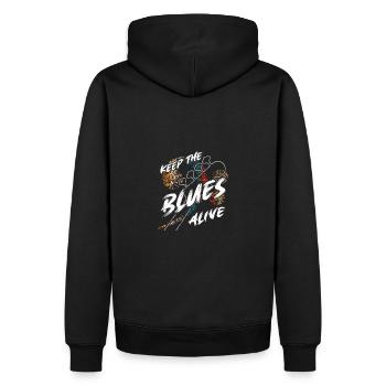 Der Blues lebt Keep the Blues alive - Männer Premium Bio Hoodie - Schwarz - Hinten - Nico (187cm)