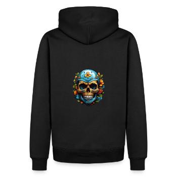 Dekorativer bunter Skull mit Verzierung - Männer Premium Bio Hoodie - Schwarz - Hinten - Nico (187cm)