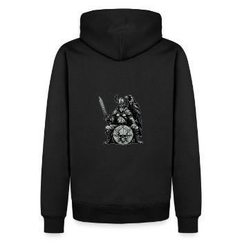 Wikinger mit Schwert, Schild und Rabe - Männer Premium Bio Hoodie - Schwarz - Hinten - Nico (187cm)