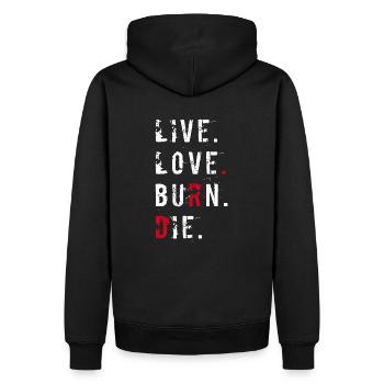 Live love burn le - Sweat à capuche Premium bio Homme - noir - Dos - Nico (187cm)