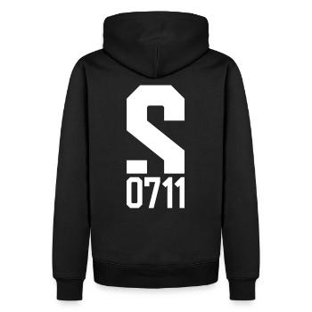 S 0711 | STUTTGART - Männer Premium Bio Hoodie - Schwarz - Hinten - Nico (187cm)