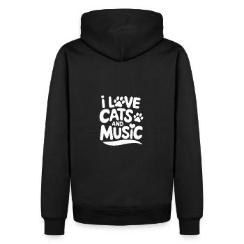 Ich liebe Katzen und Musik - Männer Premium Bio Hoodie - Schwarz - Hinten - Nico (187cm)