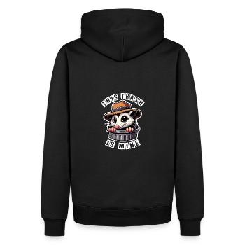 Trash possum with hat looking out of the garbage can - Men’s Premium Organic Hoodie - black - Back - Nico (187cm)