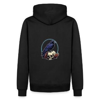 Großer Rabe sitzt auf Skulls - Männer Premium Bio Hoodie - Schwarz - Hinten - Nico (187cm)
