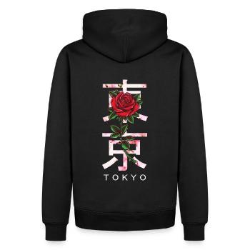 Tokyo in Japanese with roses and cherry blossoms - Men’s Premium Organic Hoodie - black - Back - Nico (187cm)