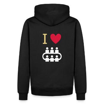 ★ Designfarben änderbar ★ I love meetings - Männer Premium Bio Hoodie - Schwarz - Hinten - Nico (187cm)