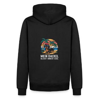 Mein Dackel ist Cool - mit Sonnenbrille am Strand - Männer Premium Bio Hoodie - Schwarz - Hinten - Nico (187cm)
