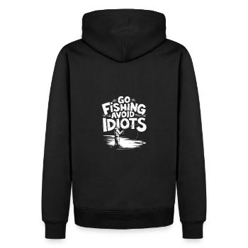 Go fishing, avoid people, rest by the water - Men’s Premium Organic Hoodie - black - Back - Nico (187cm)