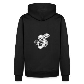 Bodybuilding Skull Workout and No Limit - Männer Premium Bio Hoodie - Schwarz - Hinten - Nico (187cm)