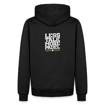 Moins de discussions Plus de padel Tennis Cadeaux amusants - Sweat à capuche Premium bio Homme - noir - Dos - Nico (187cm)