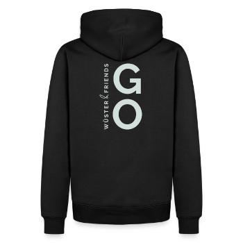 Wüster&Friends GO Logo Hellgrün - Männer Premium Bio Hoodie - Schwarz - Hinten - Nico (187cm)