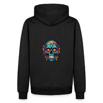 Leuchtend bunter farbiger Skull - Männer Premium Bio Hoodie - Schwarz - Hinten - Nico (187cm)