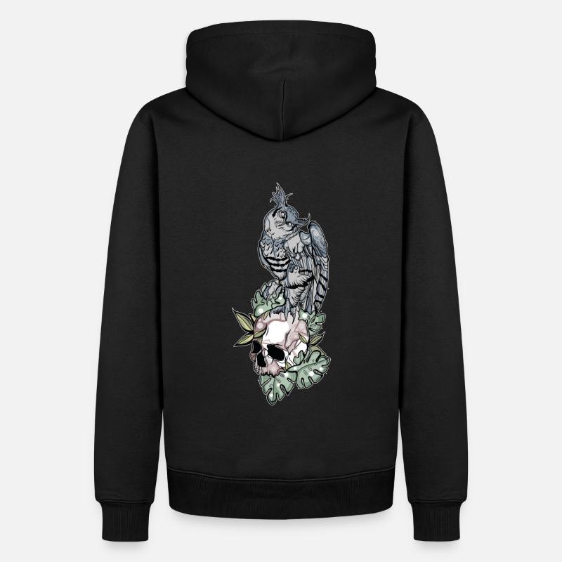 Eule auf Schädel // Illustration - Männer Premium Bio Hoodie - Schwarz