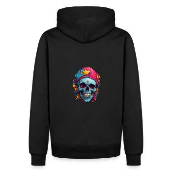 Dekorativer bunter Skull - Männer Premium Bio Hoodie - Schwarz - Hinten - Nico (187cm)