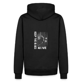 Le blues lives vintage blues design - Sweat à capuche Premium bio Homme - noir - Dos - Nico (187cm)