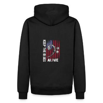 Le blues lives vintage blues design - Sweat à capuche Premium bio Homme - noir - Dos - Nico (187cm)