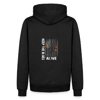Le blues lives vintage blues design - Sweat à capuche Premium bio Homme - noir - Dos - Nico (187cm)
