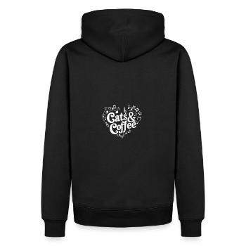 Ich liebe Katzen und Kaffee - Männer Premium Bio Hoodie - Schwarz - Hinten - Nico (187cm)