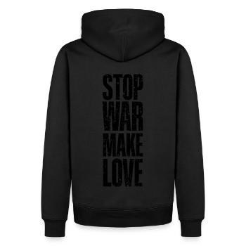 Arrêtez la guerre, faites l’amour - sombre - Sweat à capuche Premium bio Homme - noir - Dos - Nico (187cm)