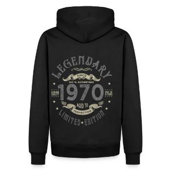1970 Jubiläum legendär seit 1970 - Männer Premium Bio Hoodie - Schwarz - Hinten - Nico (187cm)