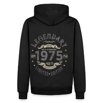 1975 Anniversaire legendary since 1975 - Sweat à capuche Premium bio Homme - noir - Dos - Nico (187cm)