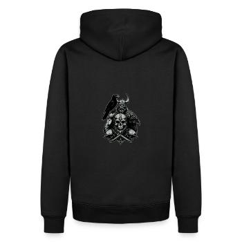Wikinger mit Schwert und Rabe auf Schädel - Männer Premium Bio Hoodie - Schwarz - Hinten - Nico (187cm)
