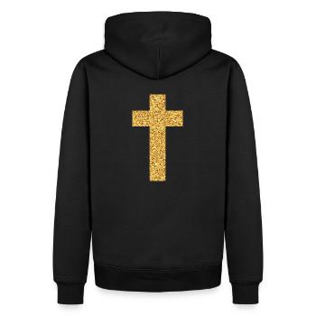 Croix effet paillettes dorées - Sweat à capuche Premium bio Homme - noir - Dos - Nico (187cm)