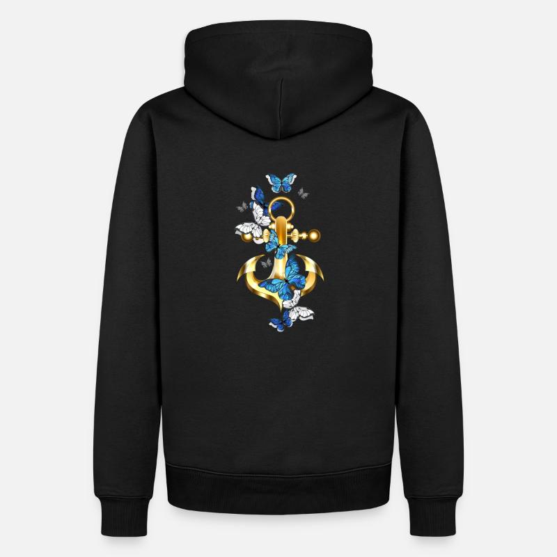 Anker mit Schmetterling-Maritim - Männer Premium Bio Hoodie - Schwarz