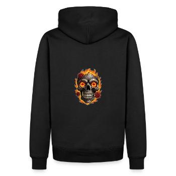 Skull mit Feuer und roten Rosen brennender Skull - Männer Premium Bio Hoodie - Schwarz - Hinten - Nico (187cm)