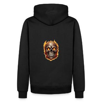 Skull mit Feuer und roten Rosen brennender Skull - Männer Premium Bio Hoodie - Schwarz - Hinten - Nico (187cm)