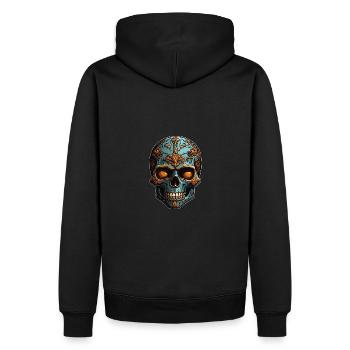 Dekorativer bunter Skull mit Verzierung - Männer Premium Bio Hoodie - Schwarz - Hinten - Nico (187cm)