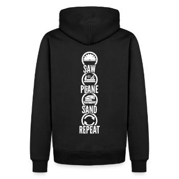 Handwerker-Mantra Wood lt - Männer Premium Bio Hoodie - Schwarz - Hinten - Nico (187cm)