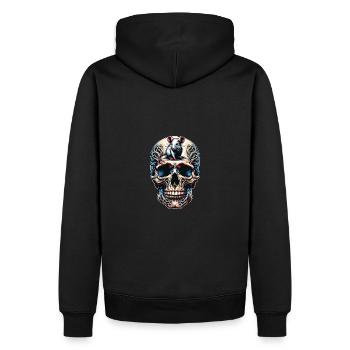 Bunter Skull mit süßer kleiner Maus auf der Stirn - Männer Premium Bio Hoodie - Schwarz - Hinten - Nico (187cm)