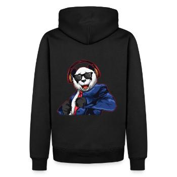 DJ Panda Party Hipster Bär feiert mit Kopfhörern - Männer Premium Bio Hoodie - Schwarz - Hinten - Nico (187cm)