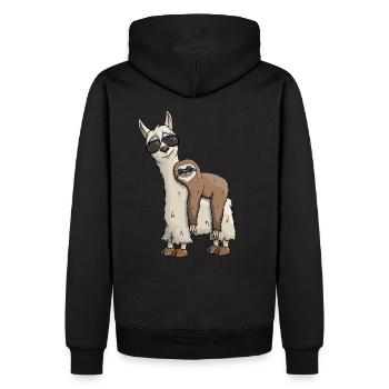 Lama mit Faultier und Sonnenbrille Funky Hipster - Männer Premium Bio Hoodie - Schwarz - Hinten - Nico (187cm)