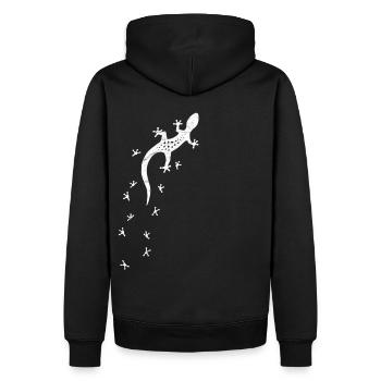 Salamandre rétro avec traces | Gecko d'escalade - Sweat à capuche Premium bio Homme - noir - Dos - Nico (187cm)